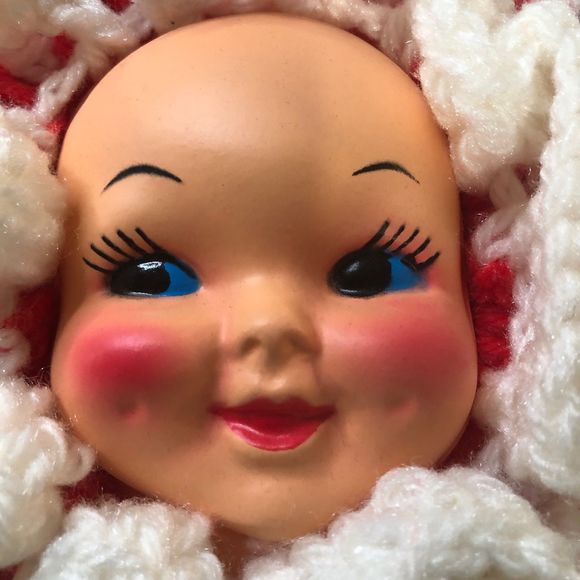 Handmade Crochet Pixie, Doll Face Vintage Decor, Potholder Starter 10” - Picture 3 of 5